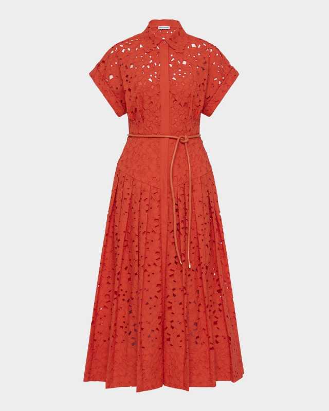 Blaire Pleated Floral Lace Midi Shirtdress